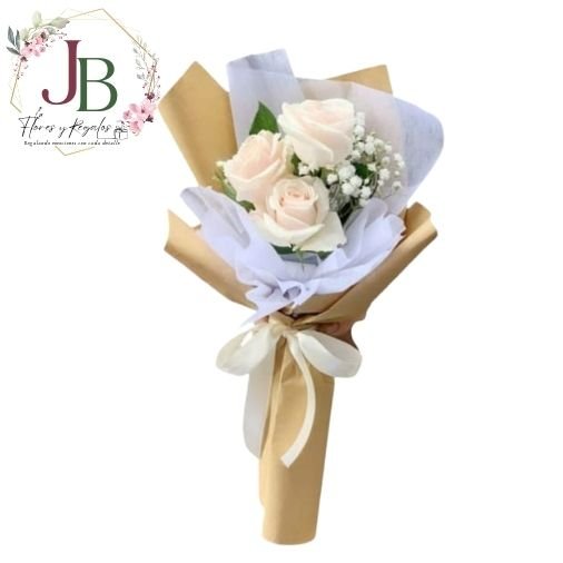 DESAYUNOS.JBFLORESYREGALOS (5) RAMO DE 3 ROSA PASTEL"