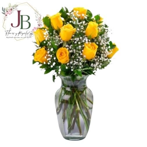 FLORERO DE 10 ROSAS CON FOLLAJE"