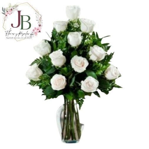FLORERO DE 12 ROSAS Y FOLLAJE"