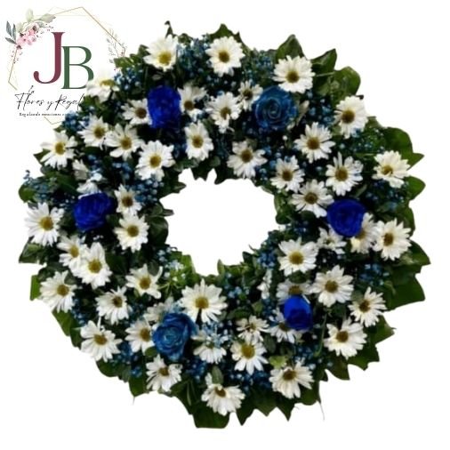 CORONA FÚNEBRE AZUL"