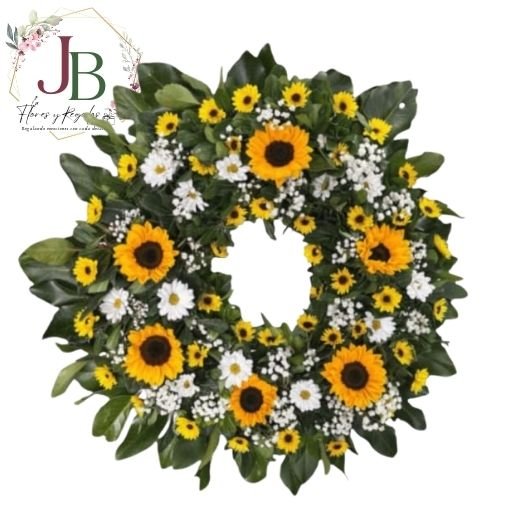 CORONA FLORAL AMARILLA DE GIRASOLES"