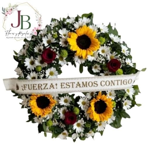 Funebresy condolencias.JBFLORESYREGALOS (6) CORONA FÚNEBRE CON CINTA"