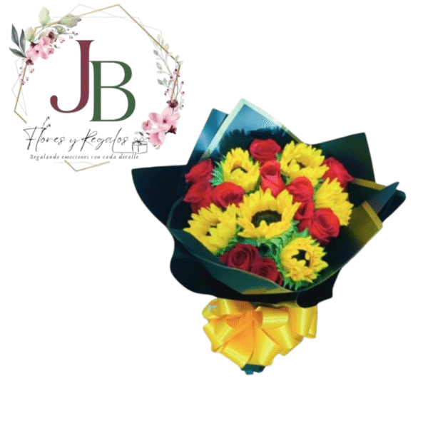 Ramo de 10 rosas y 6 girasoles