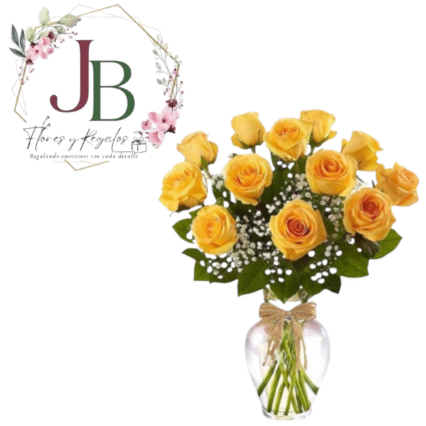 florero 12 rosas amarillas