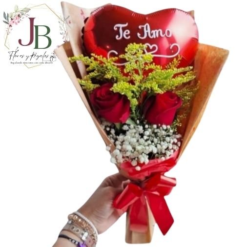RAMITO DE 2 ROSAS Y GLOBO"