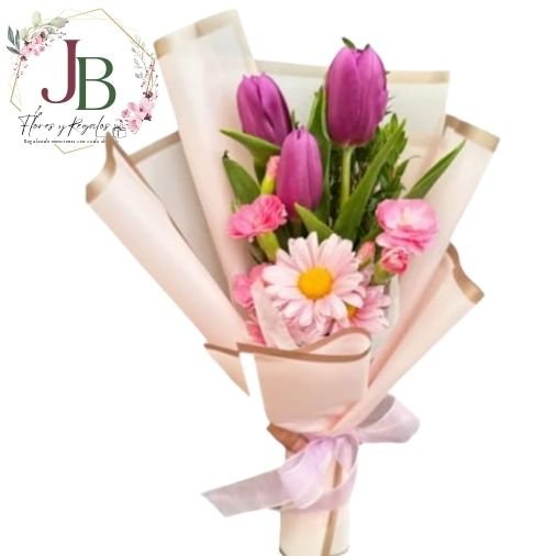 RAMO DE 3 TULIPANES CON GERBERAS Y CLAVELES"