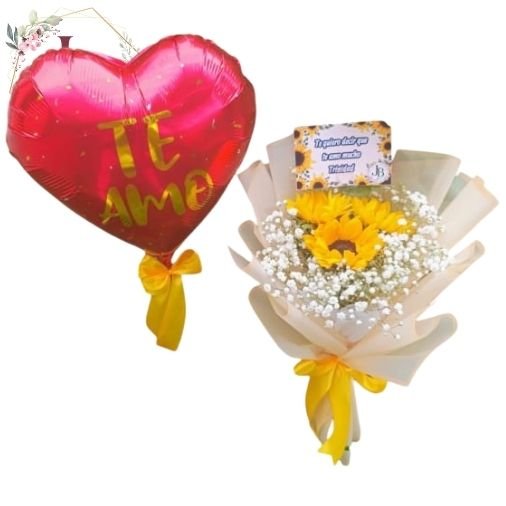 HERMOSO RAMO DE 3 GIRASOLES Y GLOBO"