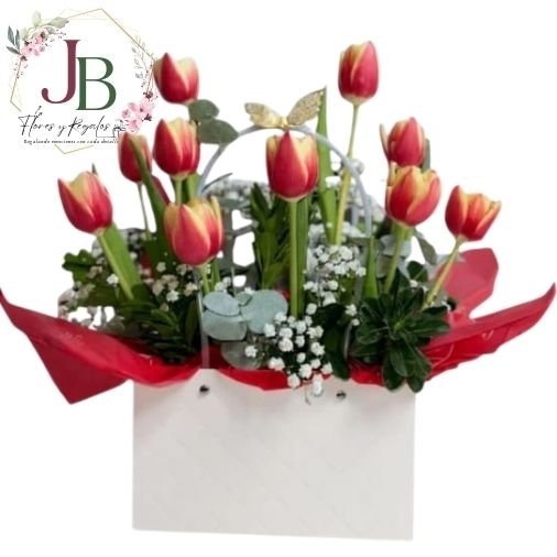 CARTERA DE 10 TULIPANES ROJOS