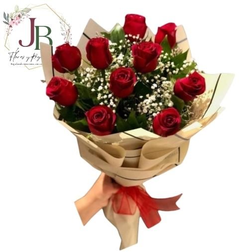 RAMOSYFLORES.JBFLORESYREGALOS (5) RAMO 10 ROSAS TIPO BOUQUET"