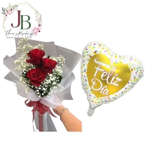 RAMO DE 3 ROSAS Y GLOBO