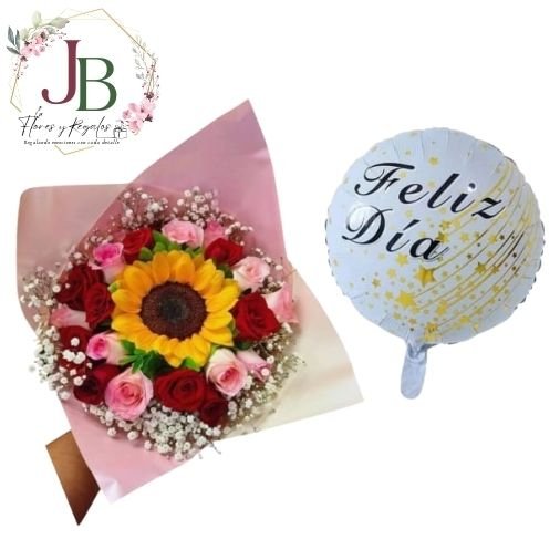 LINDO RAMO ROSE CON GIRASOL"