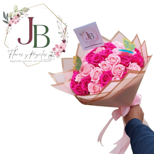 HERMOSO RAMO DE 30 ROSAS BICOLOR ETERNAS DE JABON