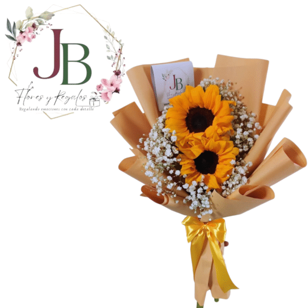 RAMO DE 2 GIRASOLES CON FOLLAJE E ILUCION