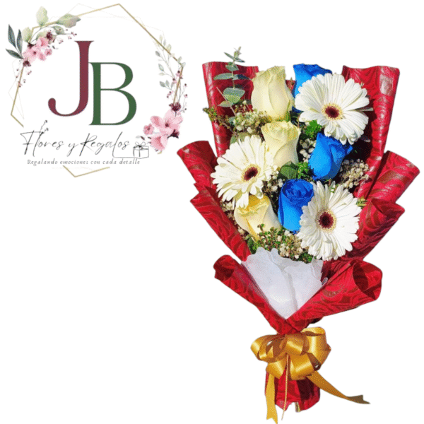 RAMO DE 6 ROSAS BICOLOR Y 3 GERBERAS