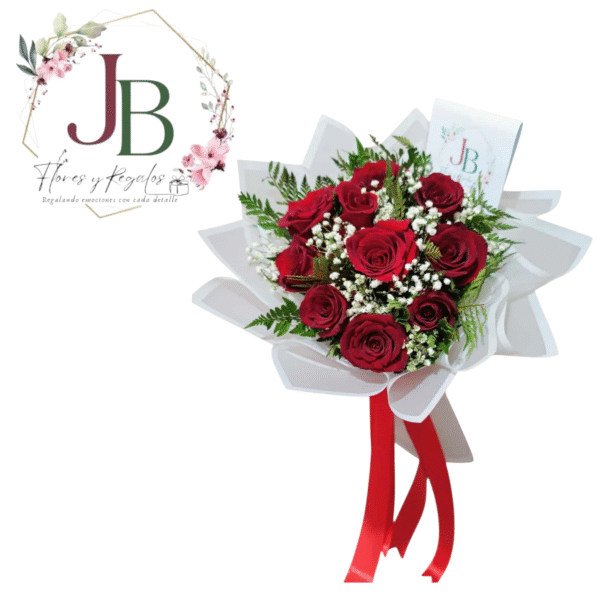 HERMOSO RAMO DE 10 ROSAS CON ELEGANTE ENVOLTURA