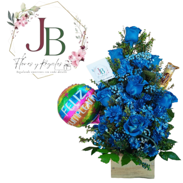 HERMOSO ARREGLO FLORAL DE ROSAS Y MAULE TOTAL BLUE