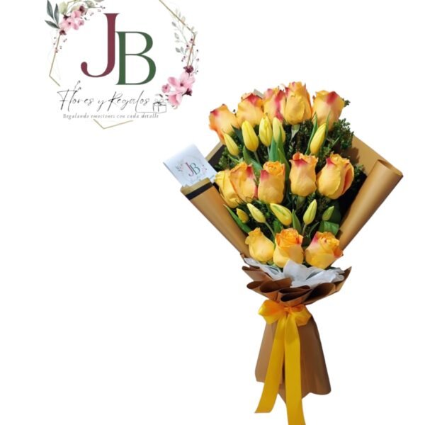 HERMOSO RAMO DE ROSAS Y TULIPANES AMARILLOS