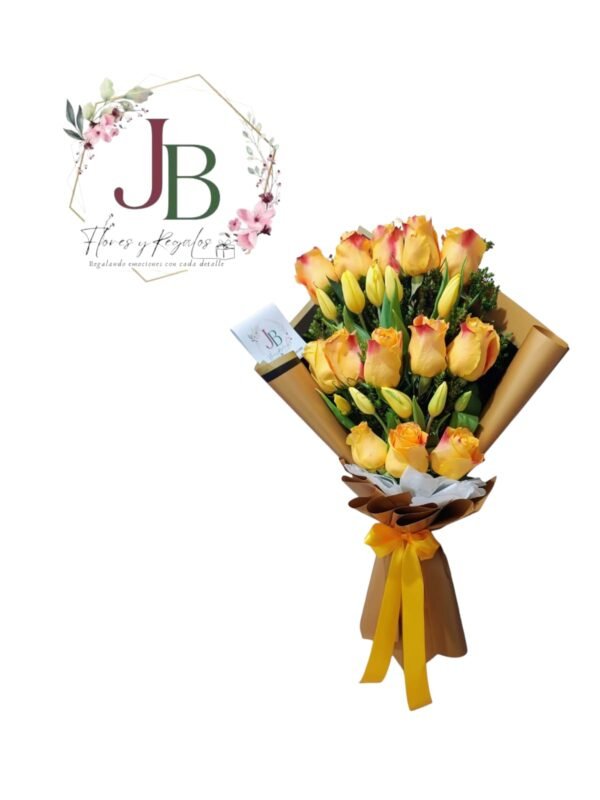 HERMOSO RAMO DE ROSAS Y TULIPANES AMARILLOS