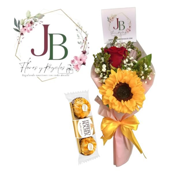 HERMOSO RAMO DE 1 ROSA Y 1 GIRASOL