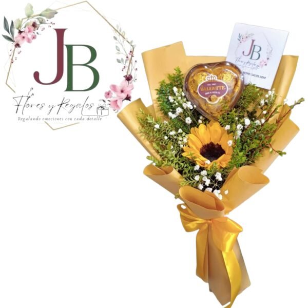 HERMOSO GIRASOL ARREGLADO Y BOMBONES