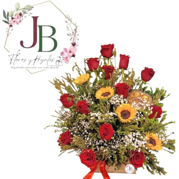 EXTRAORDINARIO ARREGLO DE ROSAS Y GIRASOLES