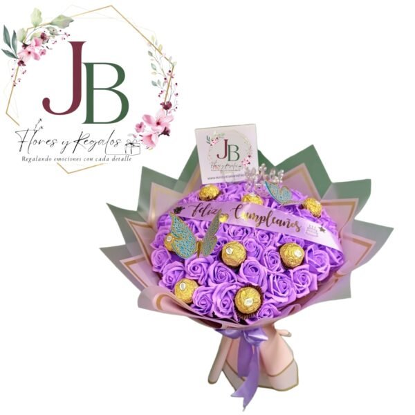 FABULOSO RAMO DE ROSAS ETERNAS Y BOMBONES FERREROS